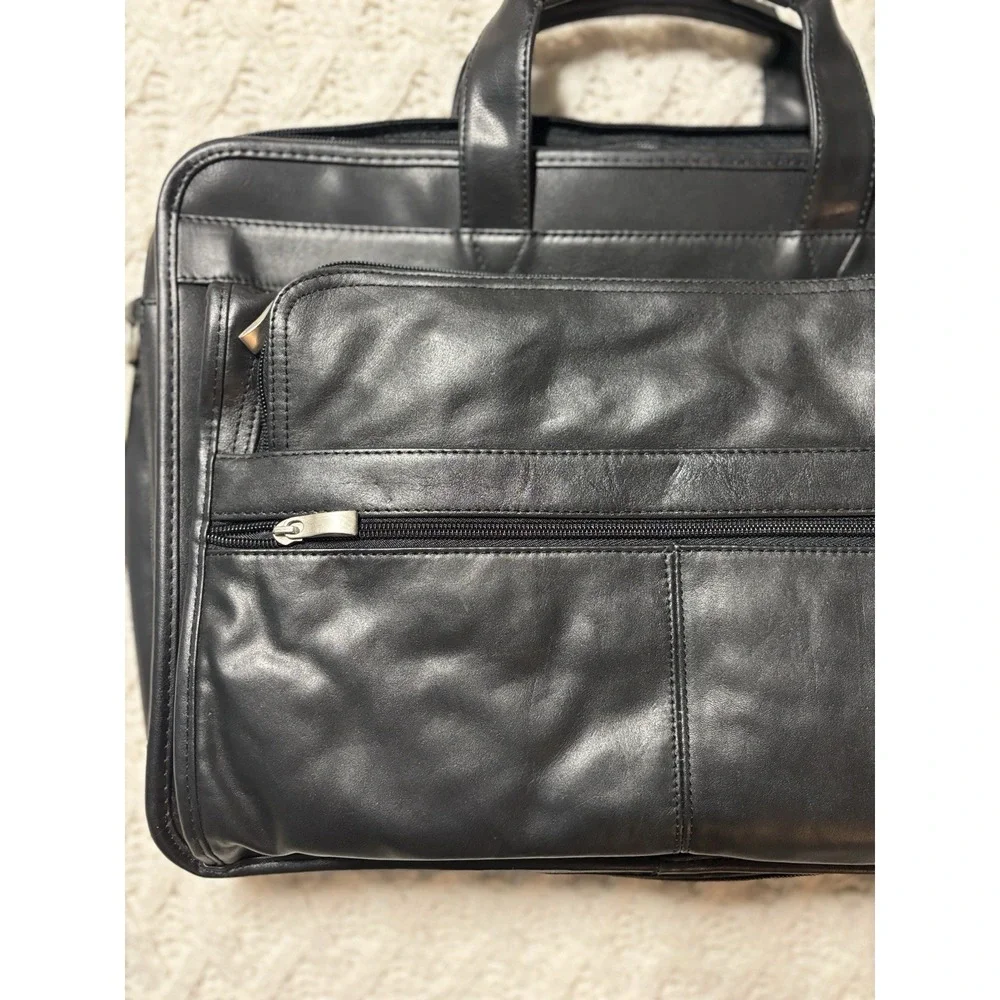 Leather attache briefcase Expandable messenger bag with shoulder strap NEW W Tag